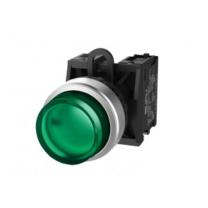 Кнопка выпуклая (зеленая) TS2523-0BL20-R10, Кнопка круглая выпуклая, с блокировкой, LED AC/DC 24V, алюминиевое переднее кольцо, с плавным нажатием, с контактной группой 1NO, диаметр головки кнопки 29,5 мм, диаметр посадочного отверстия: 22 мм, цвет: зеленый