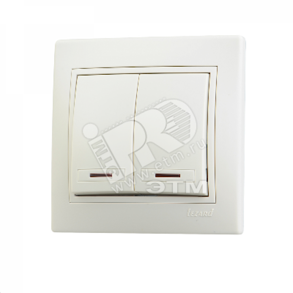 Изображение товара Выключатель 2-кл. СП Mira 10А IP20 с подсветкой со вставкой крем