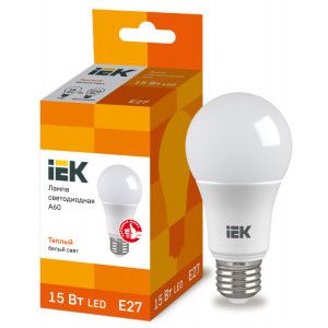 Лампа LED A60 шар 15Вт 230В 3000К E27 IEK (кр.10шт) [LLE-A60-15-230-30-E27]