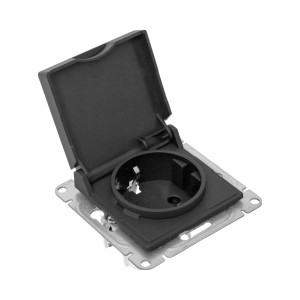 Механизм розетки, 16А, IP44, с заземлением, со шторками, c крышкой, ч-рный Эпика EKF UP1-SOB-111-44