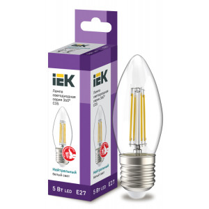 Лампа LED C35 свеча прозр. 5Вт 230В 4000К E27 серия 360° LLF-C35-5-230-40-E27-CL