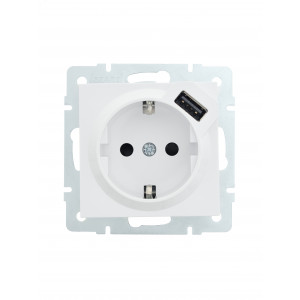 Розетка 1-м СП Vesna с заземл. с заряд. устройством USB механизм бел. 742-0288-181