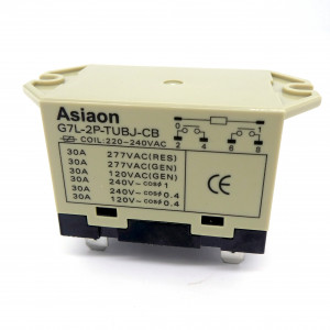 G7L-2P-220VAC, реле, 2 замыкающих контакта 250В 30А, катушка 220В переменного напряжения, ручной тест(с кнопкой)