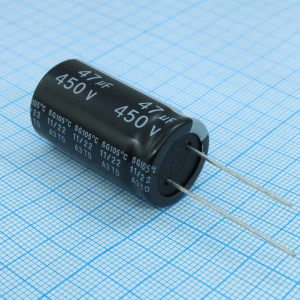 KSG476M450S1A5N32K, Конденсатор алюминиевый электролитический 47мкФ 450В ±20% (18х32мм) радиальный 7.5мм 340мА 5000часов 105°C россыпь
