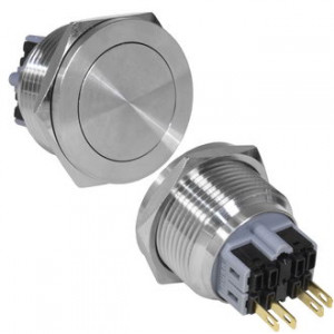 GQ28PF-11/N ON-(OFF)+OFF-(ON), Антивандальная кнопка металлическая без фиксации, посадочная резьба М28, контакты под пайку