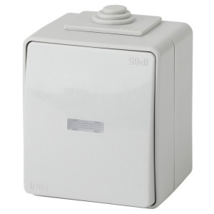 11-1610-03 Переключатель с подсветкой IP65, 10АХ-250В, ОУ, Эксперт, серый (10/100/1600) Б0035981