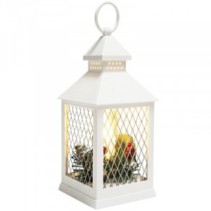 Декоративный фонарь со свечкой, белый корпус, размер 10,5х10,5х24 см, цвет ТЕПЛЫЙ БЕЛЫЙ 513-042