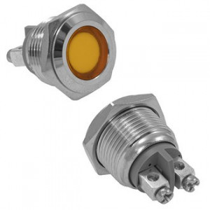 GQ16F-Y, Антивандальная индикаторная лампа, цвет желтый, 12-24В, 2А, посадочный диаметр М16, винтовое соединение