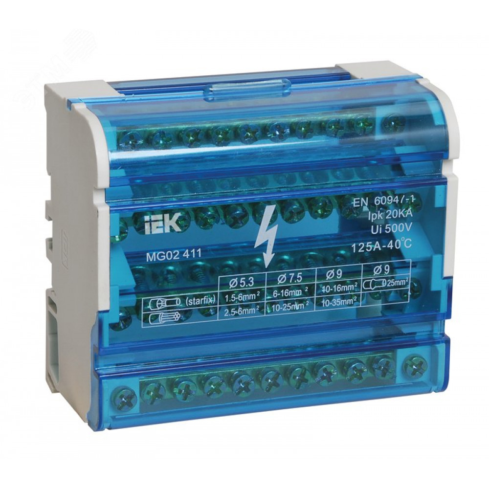 Изображение товара Шина на DIN-рейку в корпусе кросс-модуль YND10-4-11-125 IEK 44 контакта