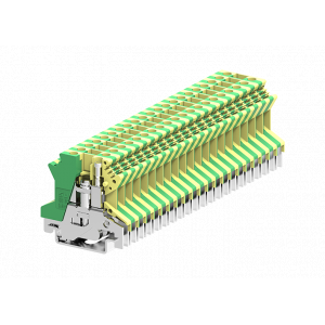 Заземляющая клемма 302903, Заземляющая клемма, тип фиксации провода: винтовой, номинальное сечение: 2,5 мм кв., ширина: 6,1 мм, цвет: желто-зеленый, тип монтажа: DIN35