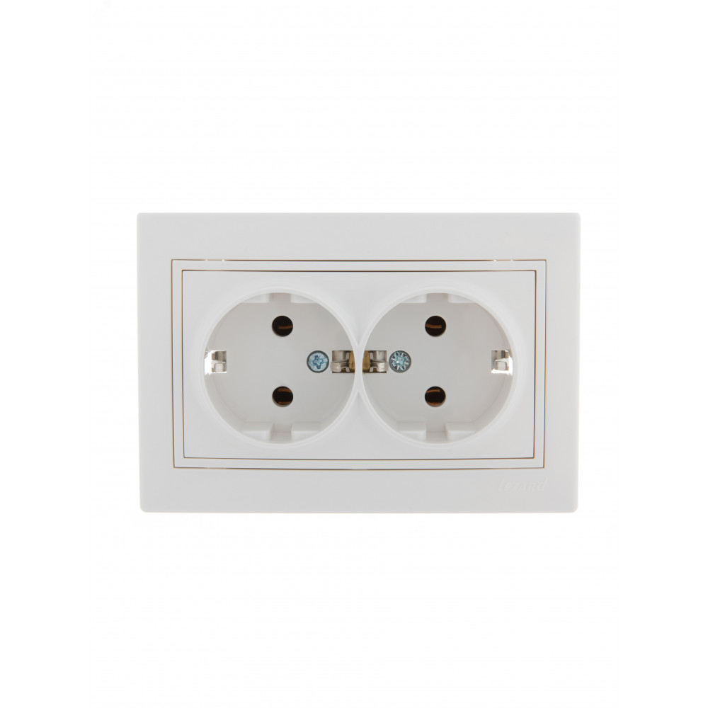 Изображение товара Розетка 2-м СП Mira 16А IP20 с заземлением белая корпус из керамики Lezard 701-0202-127