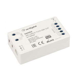 Диммер ARL-SIRIUS-TUYA-DIM-SUF (12-24V, 4x4A, 2.4G) 032342, Диммер для одноцветных светодиодных лент. Питание/рабочее напряжение 12-24VDC, максимальный ток 4A на канал, 4 канала, максимальная мощность 192-384W. Частота ШИМ 1kГц, Wi-Fi 2.4G. Винтовые клеммы. Корпус - PVC. Габариты 70х40х20 мм.