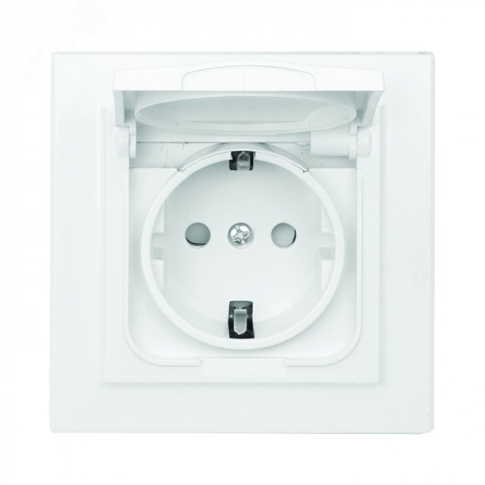 Изображение товара Розетка 1-м СП Минск 16А IP44 с заземлительной защитой и шторками белая