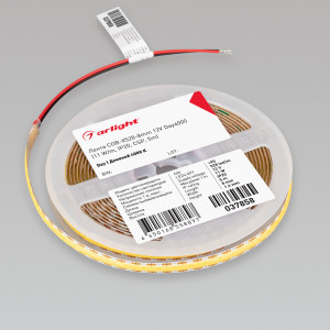 Лента COB-X528-8mm 12V Day4000 (11 W/m, IP20, CSP, 5m) 037858, Лента COB сплошной засветки без видимых светодиодов. Кристаллы CSP 528 шт/м. Цвет свечения ДНЕВНОЙ 4000K, индекс цветопередачи CRI>90, угол 170°. Мощность 11 Вт/м, питание 12 В. Размеры 5000х8х1.6 мм. Мин.отрезок 7.58 мм, 4 светодиода. 3M скотч для устано