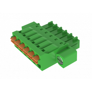 Розеточный разъем на кабель MC-RF3.81H04P-K-0001, Розеточный разъем, прямой, на кабель, шаг: 3.81 мм, 4 полюса, фиксация провода Push-in, исполнение: с монтажными фланцами, 160V, 8A, цвет: зеленый