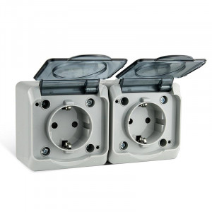 Розетка 2-м ОП Nix 16А IP54 250В с заземл. с прозр. крышкой сер. TKE-NX-R2Z-C06T-IP54