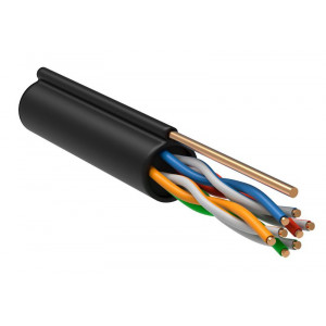 Кабель витая пара F/UTP кат.5E 4х2х24AWG solid CU LDPE Outdoor трос черн. (м) BC3-C5E04-359-305-G