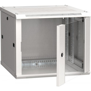 Шкаф 19дюйм LINEA W 9U 600х600мм настен. стекл. дверь RAL7035 LWR3-09U66-GF