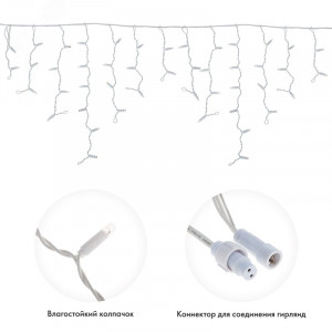 Гирлянда Айсикл 4,8х0,6 м, с эффектом мерцания, белый ПВХ, 176LED, цвет: Тёплый белый, 230В 255-166