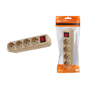 Колодка розеточная 4 гнезда 2П+3 с выключателем16А 250В "Эко" (сосна) SQ1806-0052