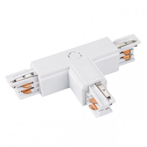 Коннектор тройной LGD-4TR-CON-INT-R2-WH (C) 026144, T-образный коннектор для треков 4TR. Цвет белый.  Аналог XTS-37 Global Track Pro.  Направление соединений внутри/справа (определение необходимого коннектора происходит относительно контакта заземления системы). 166х99х33 мм с контактами, 99х66х33 мм