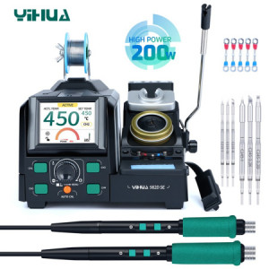 YIHUA 982D SE C210+C245, Паяльная станция с двумя паяльниками 716D(C210) 40Вт и 616D(C245) 200Вт, сменные жала C210- 3шт, C245 - 3шт, цифровая калибровка температуры