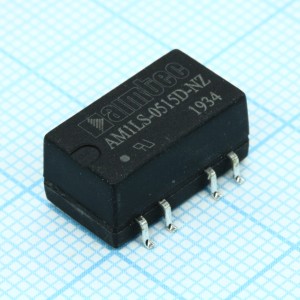AM1LS-0515D-NZ, DC/DC, 1Вт, вход 4.5…5.5В, выход ±15В/±0.033А, изоляция 1500В DC, КПД 81%, максимальная емкостная нагрузка не более ±100мкФ, для поверхностного монтажа, 15.24x11.2x7.25мм, -40…105°C, пластик