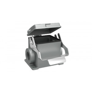 Закрытое основание разъема D32B-SF-1L-CV-2PG36, Основание разъема на панель, закрытое, типоразмер 32B, с уплотнителем, 2 отверстия с резьбой для кабельных вводов PG36, с одной защелкой, с защитной крышкой, материал корпуса: алюминиевый сплав