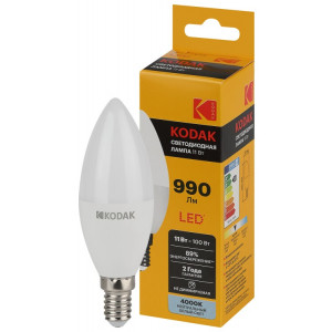 Лампочка светодиодная LED KODAK B35-11W-840-E14 E14 / Е14 11Вт свеча нейтральный белый свет Б0057630