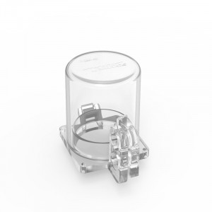 gwrD60-1, Блокиратор кнопки с квадратным основанием и круглым колпачком, поликарбонат, диаметр отверстия – 27.5 мм, 35х35х44 мм, цвет – прозрачный, 1 шт/упак