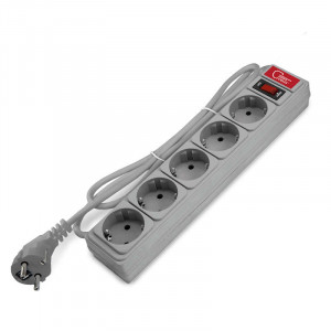 Удлинитель с сетевым фильтром 5х1.8м 10А IP21 ПВС 3х0.75 сер. 1341