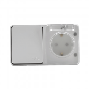 Блок ОП AtlasDesign Profi54 (розетка 16А 250В с заземл. защ. шторки + 1-кл. выкл. 10А) IP54 бел. SE ATN540170