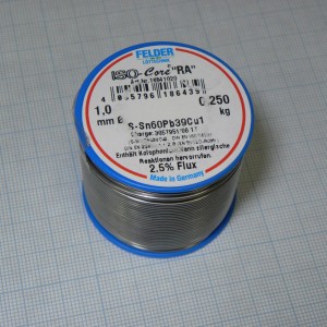 Припой Sn60Pb39Cu1 RA   1мм 250г акт., Припой трубчатый оловянно-свинцовый ПОС61, 2.5% флюс RA активный с низким содержанием галогенов (ROM1)