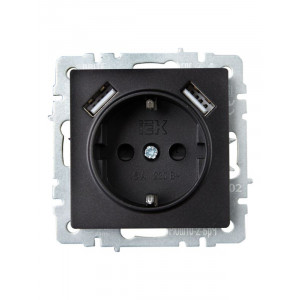 Розетка BRITE РЮш10-2-БрЧ 16А с USB A+A 3.1А с заземл. защ. шторки черн. BR-R14-16-U21-D31-K02