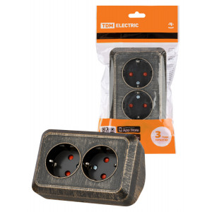 Розетка угловая двойная 2П+3 открытой установки с з/ш IP20 250В 16А бронза "Ладога" SQ1801-0290