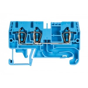 Проходная клемма WKFN 2,5 D1/2/35 BL, Проходная клемма, 3 точки подключения, тип фиксации провода: пружинный, номинальное сечение: 2,5 мм кв., 24A, 800V, ширина: 5 мм, цвет: синий, тип монтажа: DIN35