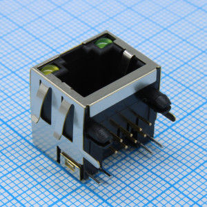 L-KLS12-108-8P8C-1X1-2-Y/G-0-04, Розетка 8P8C (RJ45) со светодиодами угловая монтаж в отверстие