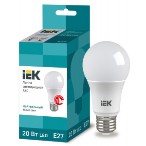 Лампа LED A60 шар 20Вт 230В 4000К E27 IEK (кр.10шт) [LLE-A60-20-230-40-E27]