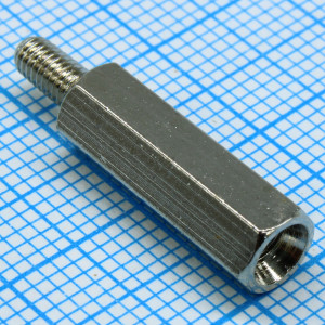H-L1700-2300-5-03-1N1W, Стойка латунная никелированная для печатной платы, шестигранная, М3, 17мм, отверстие-винт