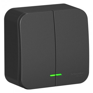 Выключатель 2-кл. ОП Blanca 10А IP20 (сх. 5) 250В с подсветкой с изолир. пластиной антрацит SE BLNVA105116