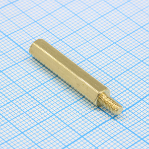 L-KLS8-DBL-M3-E5.0-L25, Стойка латунная, без покрытия шестигранная М3 отверстие-винт, L=25мм