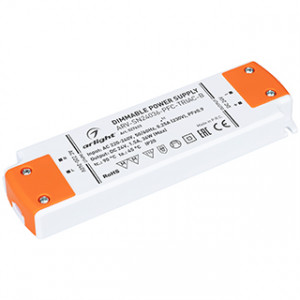 Блок питания ARV-SN24036-PFC-TRIAC-B (24V, 1.5A, 36W) 027633, Диммируемый источник напряжения по стандарту TRIAC с гальванической развязкой для светодиодных изделий. Входное напряжение 220-240 VAC. Выходные параметры: 24 В, 1.5 А, 36 Вт. Встроенный PFC >0.9. Негерметичный пластиковый корпус IP 20. Габаритные размеры