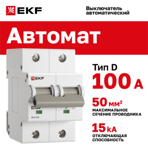 Автоматический выключатель 2P 100А (D) 15кА ВА 47-125 PROxima mcb47125-2-100D