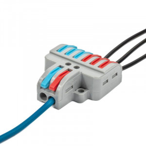 СМК 222-426, Клемма соединительная ответвительная 2 на 6 контактов, рычажный прижим проводов сечением 0.08-4мм2, с монтажным фланцем