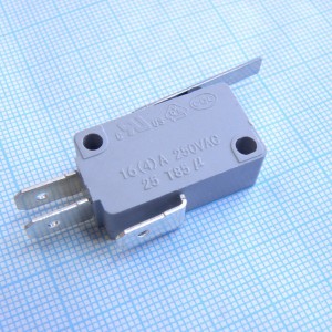 Микропереключатель  СВЧ печи с рычагом, 28*16*10мм 1 группа на переключение, с рычагом 25мм, контакты шириной 6.3мм