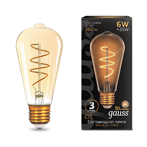 Лампа Gauss LED Filament ST64 Flexible E27 6W Golden 2400К 1/10/40 [157802006]