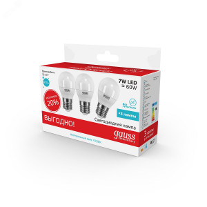 Лампа LED Elementary Globe 7W E27 4100K 1/40 (3 лампы в упаковке) 53227T