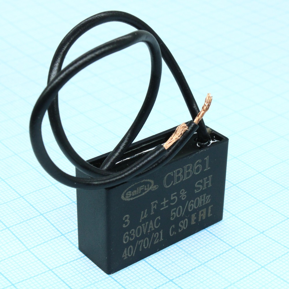 Изображение товара Конденсатор CBB61 3UF 630V пусковой и рабочий металлизированный