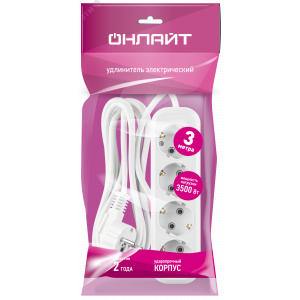 Удлинитель бытовой OPE-S-04-300-E-3x1 с заземлением 4 розетки 3м ПВС 3х1 3500Вт 36647