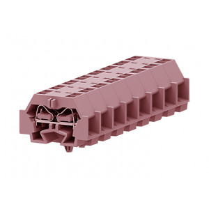 Проходная клемма (MINI) 242349, Проходная клемма, MINI, боковой подвод кабеля, 4 точки подключения, тип фиксации провода: пружинный, номинальное сечение: 4 мм кв., 24A, 630V, ширина: 12 мм, цвет: розовый, тип монтажа: защелки в панель